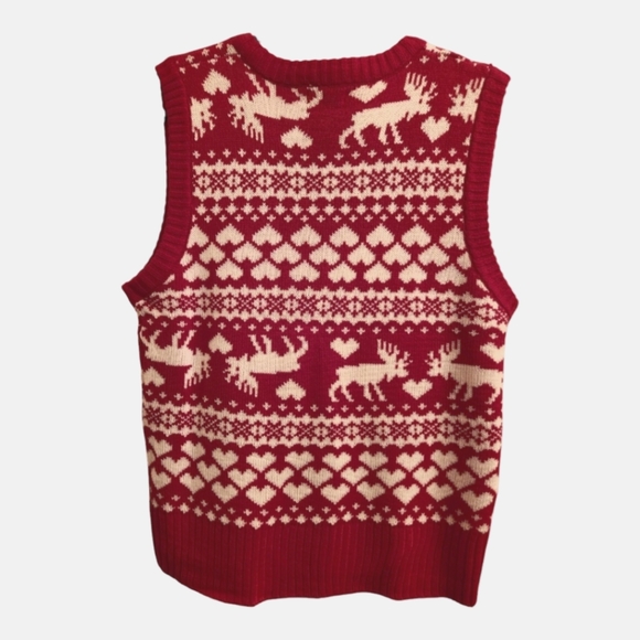Holiday Christmas Sweater Vest with Reindeers Red & White Size Large - Picture 2 of 3